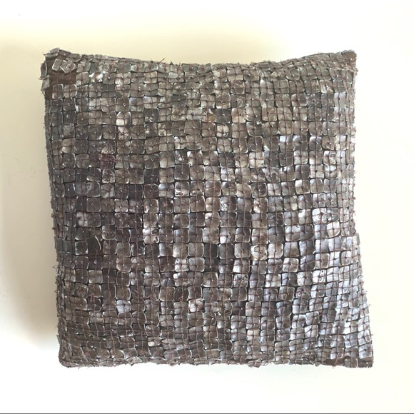 Brown embellished accent pillow - Beaded w/ iridescent “shells” 13” x 13” square - Picture 10 of 10